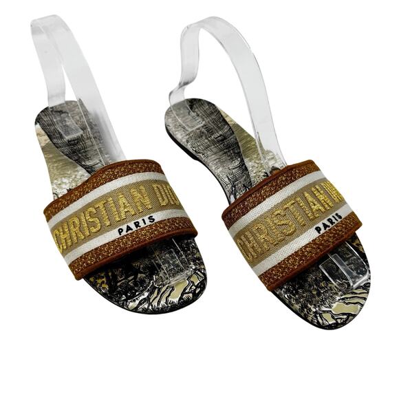 Christian Dior Dway Baobab Lurex Slides Brown Gold Embroidered Mules Size EU 39 - Picture 1 of 8